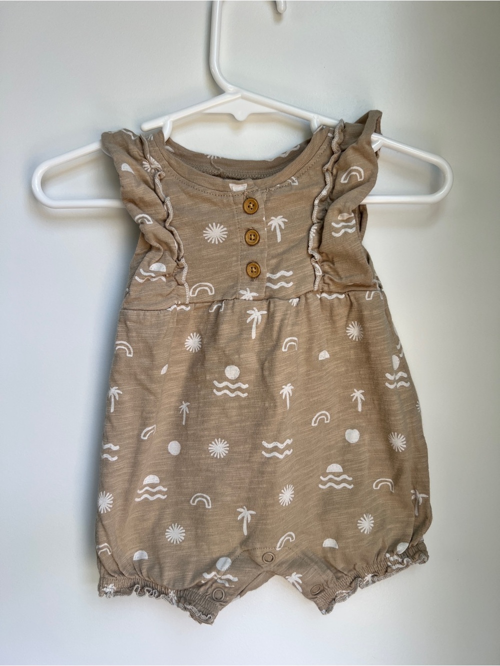Little Co. Neutral Boho Baby Romper 3 Months | Ruffle Bubble Romper